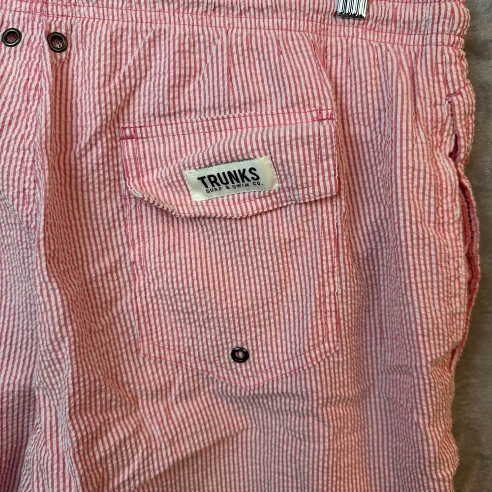 Trunks Surf‎ & Swim Co Swim Trunks Mens Seersucker XXL Pink Striped Preppy